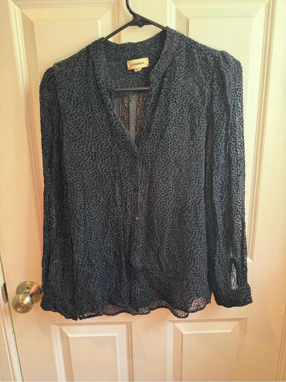 L'AGENCE Sheer Textured Dot Blouse